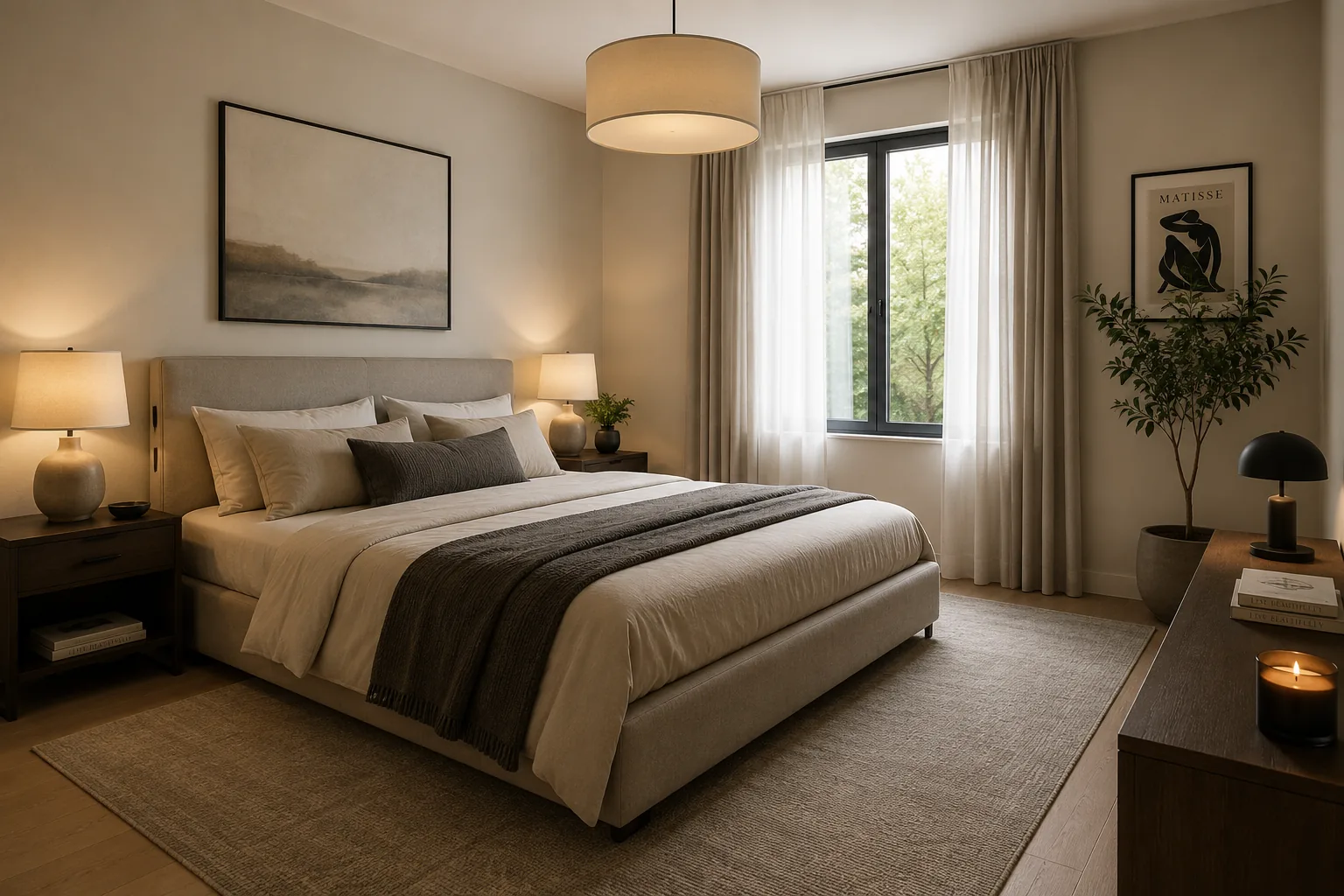 AI-staged bedroom placeholder