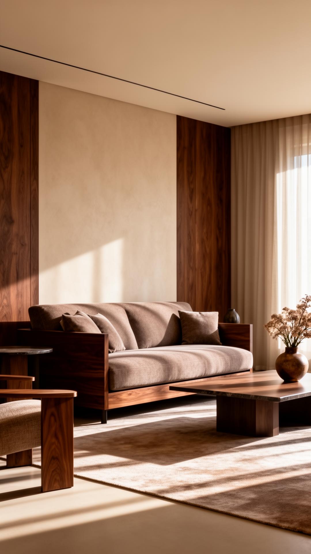 AI-staged warm minimalist living room